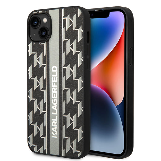 Étui pour Apple iPhone 14 Plus, Karl Lagerfeld, Monogram Stripe, Gris