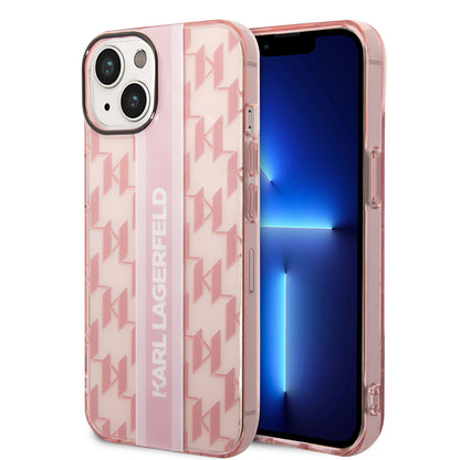 Étui pour Apple iPhone 14 Plus, Karl Lagerfeld, Monogram Stripe, Rose