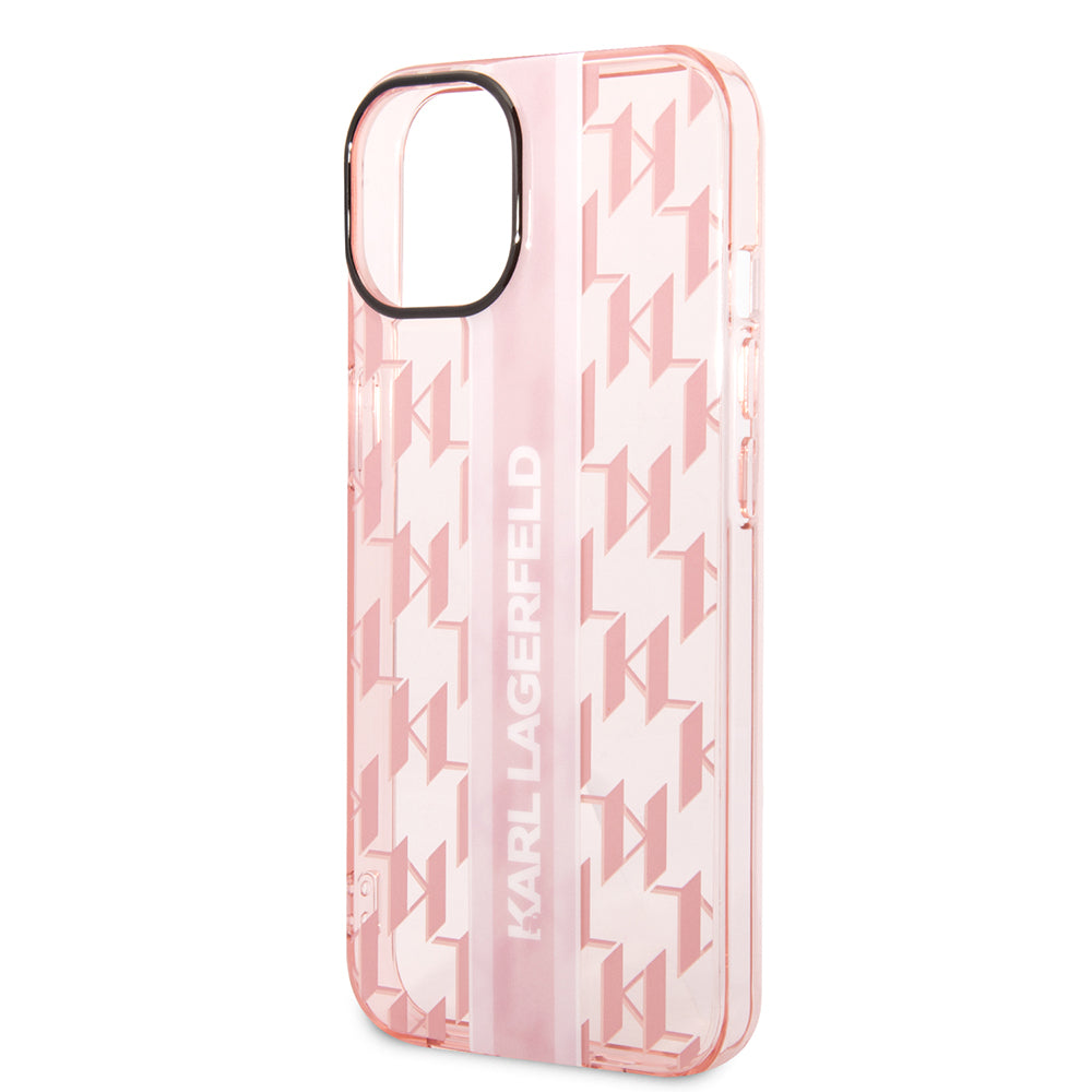 Étui pour Apple iPhone 14 Plus, Karl Lagerfeld, Monogram Stripe, Rose