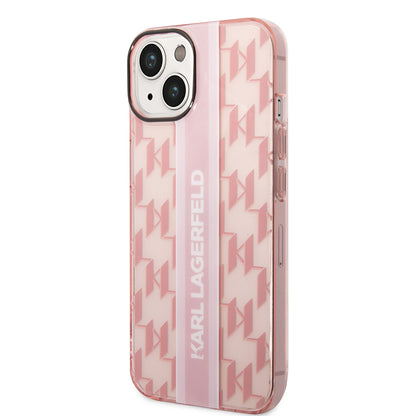 Étui pour Apple iPhone 14 Plus, Karl Lagerfeld, Monogram Stripe, Rose