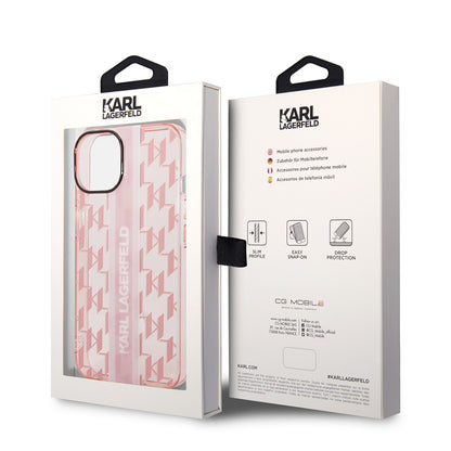 Étui pour Apple iPhone 14 Plus, Karl Lagerfeld, Monogram Stripe, Rose