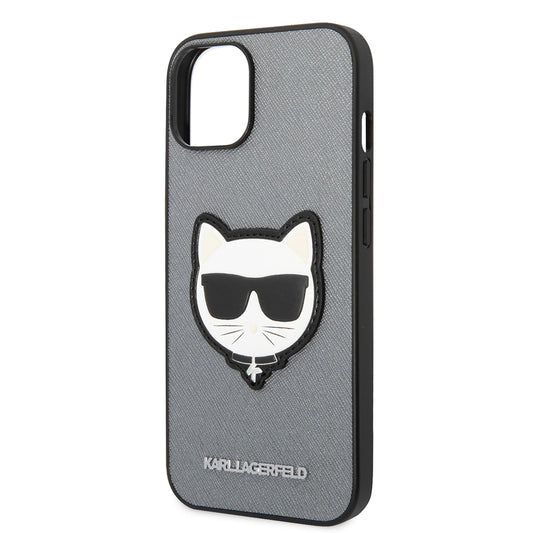 Étui pour Apple iPhone 14 Plus, Karl Lagerfeld, Saffiano Choupette's Head, Argenté