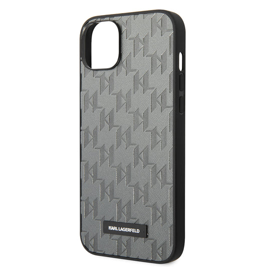 Étui pour Apple iPhone 14 Plus, Karl Lagerfeld, Saffiano Monogram Metal Logo, Gris