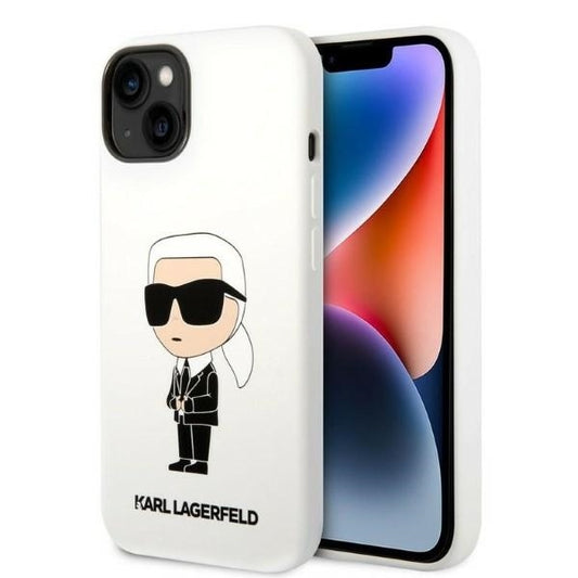 Étui pour Apple iPhone 14 Plus, Karl Lagerfeld, Silicone Ikonik Karl, Blanc