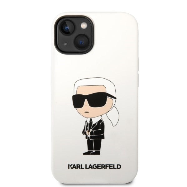 Étui pour Apple iPhone 14 Plus, Karl Lagerfeld, Silicone Ikonik Karl, Blanc
