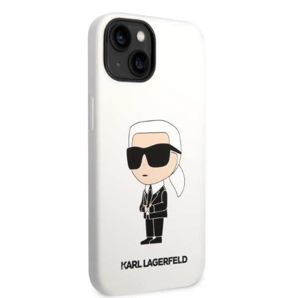Étui pour Apple iPhone 14 Plus, Karl Lagerfeld, Silicone Ikonik Karl, Blanc