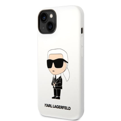 Étui pour Apple iPhone 14 Plus, Karl Lagerfeld, Silicone Ikonik Karl, Blanc