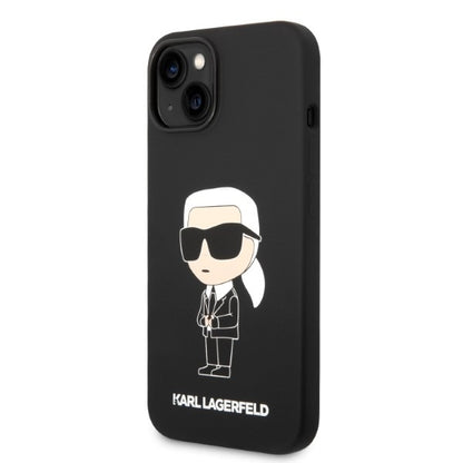 Étui pour Apple iPhone 14 Plus, Karl Lagerfeld, Silicone Ikonik Karl, Noir