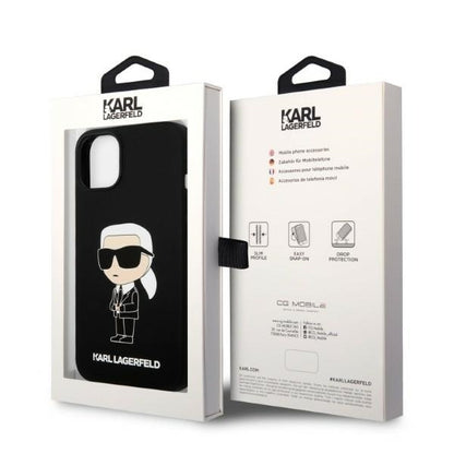 Étui pour Apple iPhone 14 Plus, Karl Lagerfeld, Silicone Ikonik Karl, Noir