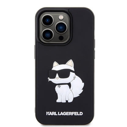 Hülle für Apple iPhone 14 Pro, Karl Lagerfeld, 3D Rubber Choupette, Schwarz