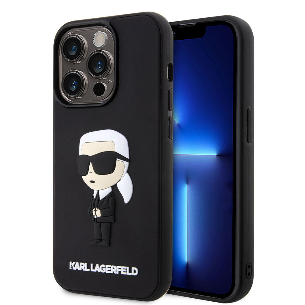 Étui pour Apple iPhone 14 Pro, Karl Lagerfeld, 3D Rubber Ikonik Karl, Noir