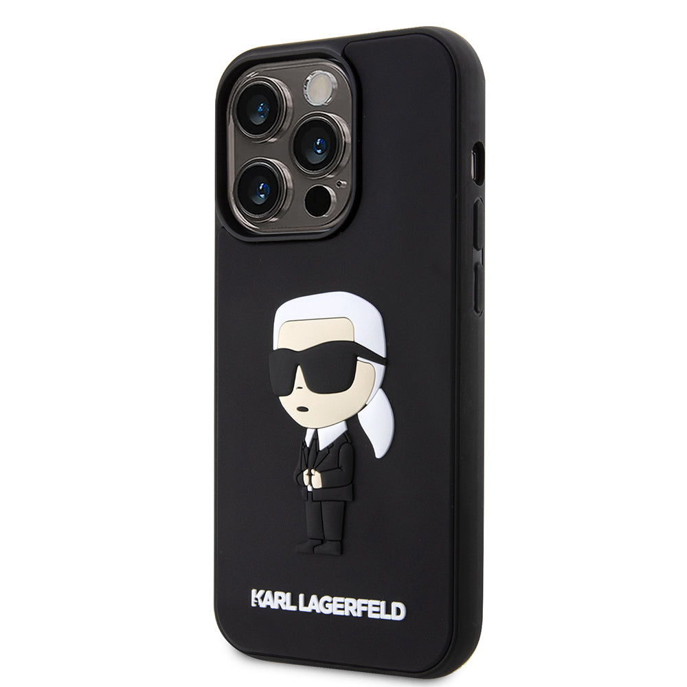 Étui pour Apple iPhone 14 Pro, Karl Lagerfeld, 3D Rubber Ikonik Karl, Noir