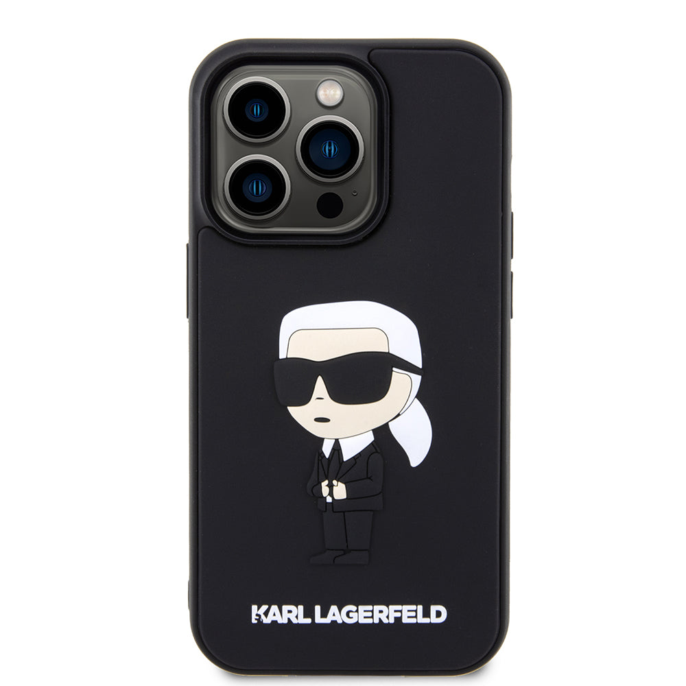Étui pour Apple iPhone 14 Pro, Karl Lagerfeld, 3D Rubber Ikonik Karl, Noir