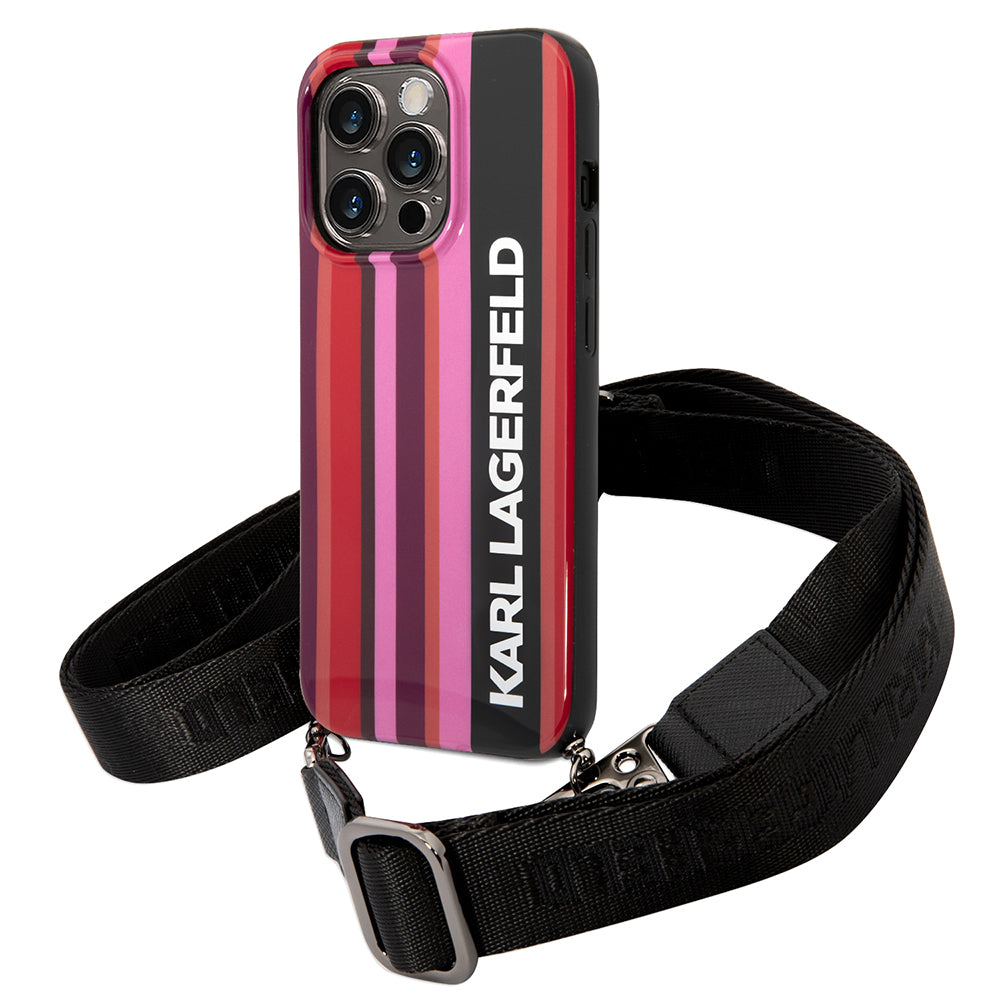 Hülle für Apple iPhone 14 Pro, Karl Lagerfeld, Color Stripes with Strap, Rosa