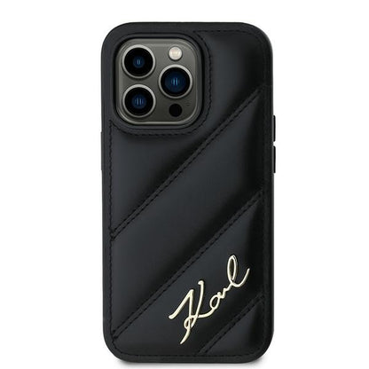 Hülle für Apple iPhone 14 Pro, Karl Lagerfeld, Diagonal Quilted Script, Schwarz