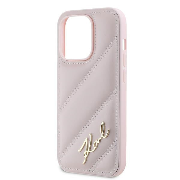 Étui pour Apple iPhone 14 Pro, Karl Lagerfeld, Diagonal Quilted Script, Rose