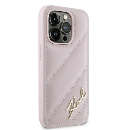 Étui pour Apple iPhone 14 Pro, Karl Lagerfeld, Diagonal Quilted Script, Rose