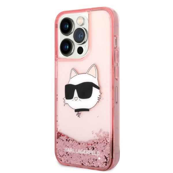 Case for Apple iPhone 14 Pro, Karl Lagerfeld, Glitter Choupette's Head, Pink