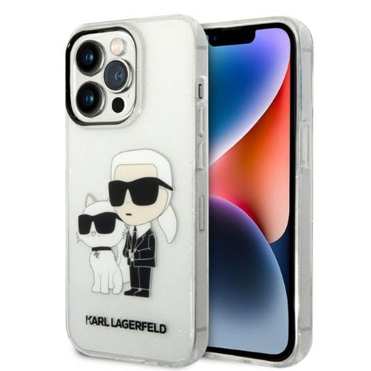 Hülle für Apple iPhone 14 Pro, Karl Lagerfeld, Glitter Karl & Choupette, Transparent