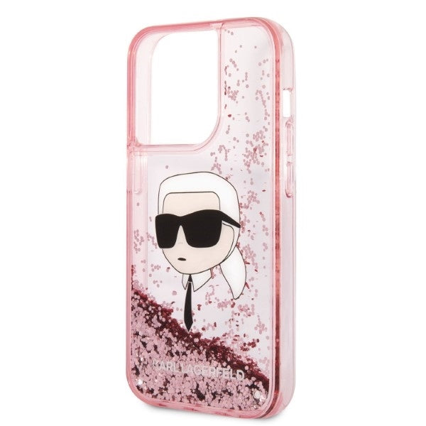 Étui pour Apple iPhone 14 Pro, Karl Lagerfeld, Glitter Karl's Head, Rose