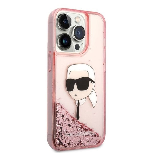 Étui pour Apple iPhone 14 Pro, Karl Lagerfeld, Glitter Karl's Head, Rose