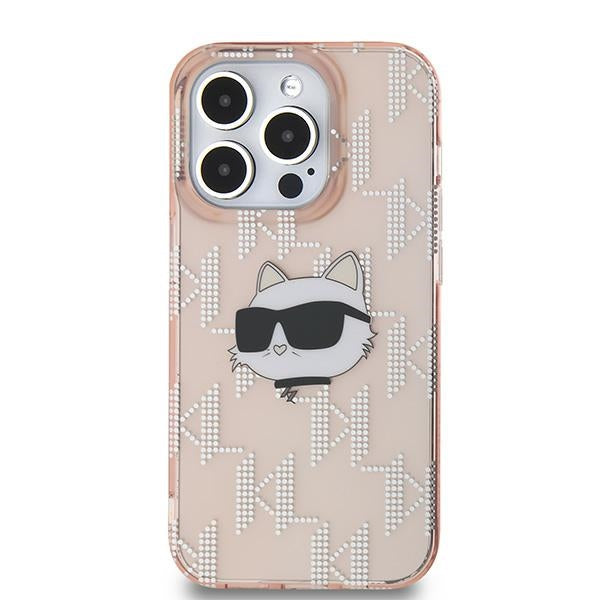 Étui pour Apple iPhone 14 Pro, Karl Lagerfeld, IML Luxury Monogram Choupette's Head, Rose