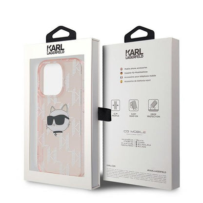 Étui pour Apple iPhone 14 Pro, Karl Lagerfeld, IML Luxury Monogram Choupette's Head, Rose