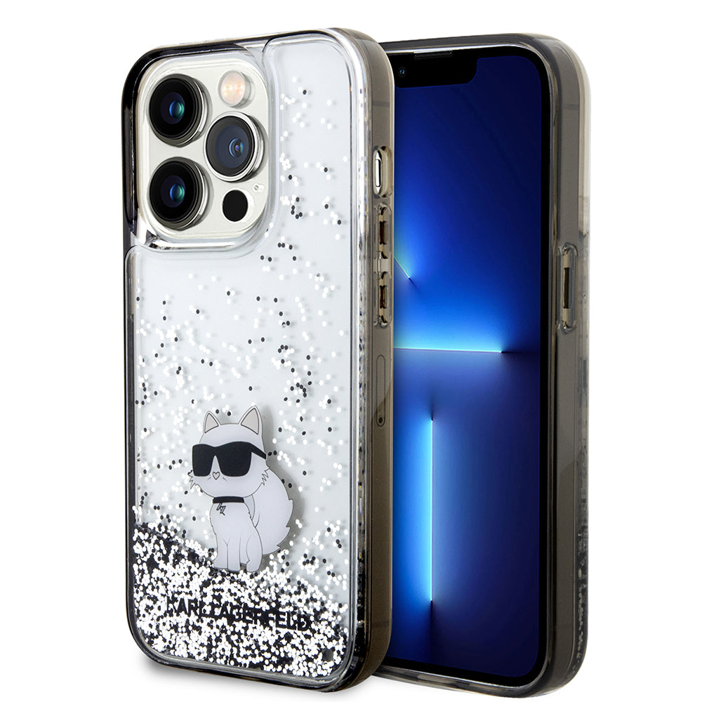 Hülle für Apple iPhone 14 Pro, Karl Lagerfeld, Liquid Glitter Choupette, Transparent