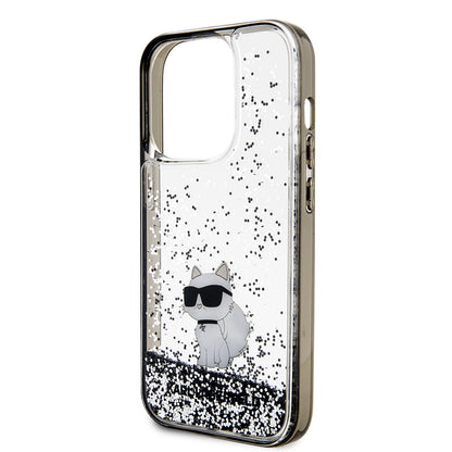 Hülle für Apple iPhone 14 Pro, Karl Lagerfeld, Liquid Glitter Choupette, Transparent