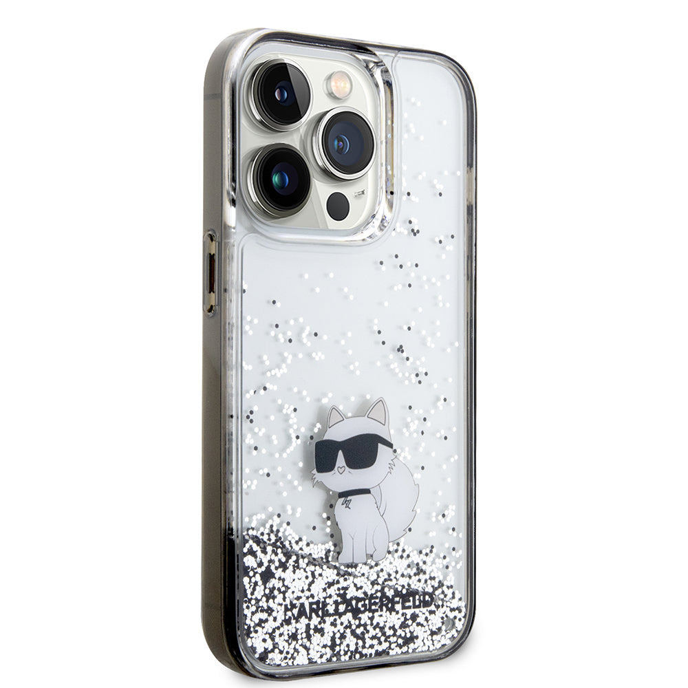 Hülle für Apple iPhone 14 Pro, Karl Lagerfeld, Liquid Glitter Choupette, Transparent