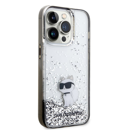 Hülle für Apple iPhone 14 Pro, Karl Lagerfeld, Liquid Glitter Choupette, Transparent