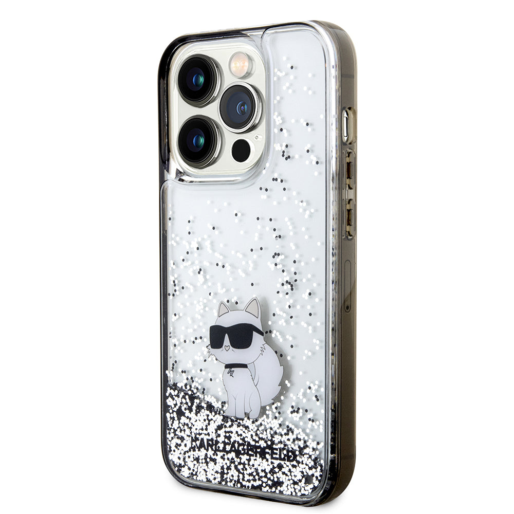 Hülle für Apple iPhone 14 Pro, Karl Lagerfeld, Liquid Glitter Choupette, Transparent