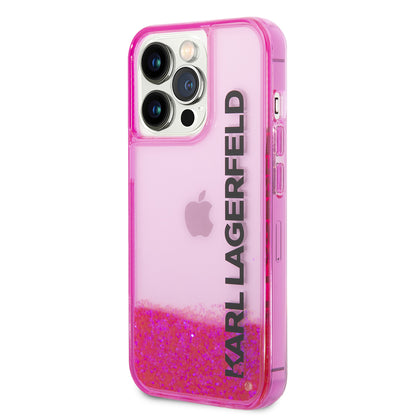 Case for Apple iPhone 14 Pro, Karl Lagerfeld, Liquid Glitter KL Logo, Pink