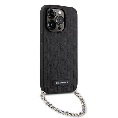 Case for Apple iPhone 14 Pro, Karl Lagerfeld, Saffiano Monogram Chain, Black
