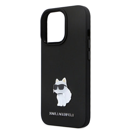 Hülle für Apple iPhone 14 Pro, Karl Lagerfeld, Silicone Choupette Metal, Schwarz