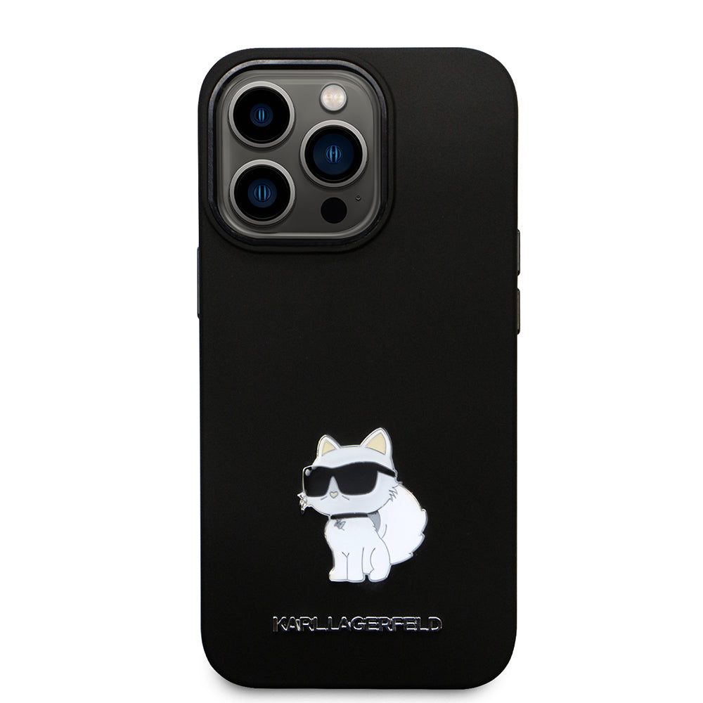 Hülle für Apple iPhone 14 Pro, Karl Lagerfeld, Silicone Choupette Metal, Schwarz