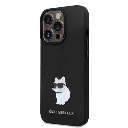 Hülle für Apple iPhone 14 Pro, Karl Lagerfeld, Silicone Choupette Metal, Schwarz