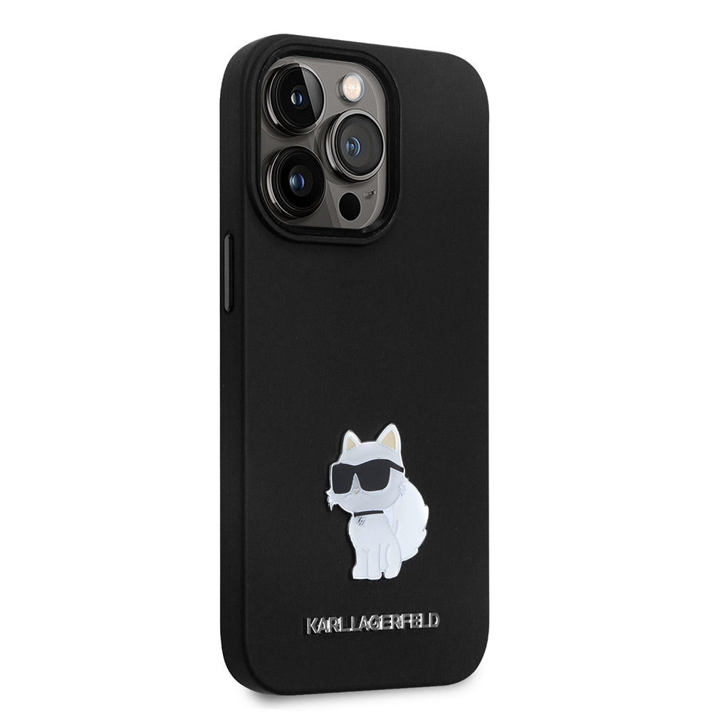 Hülle für Apple iPhone 14 Pro, Karl Lagerfeld, Silicone Choupette Metal, Schwarz