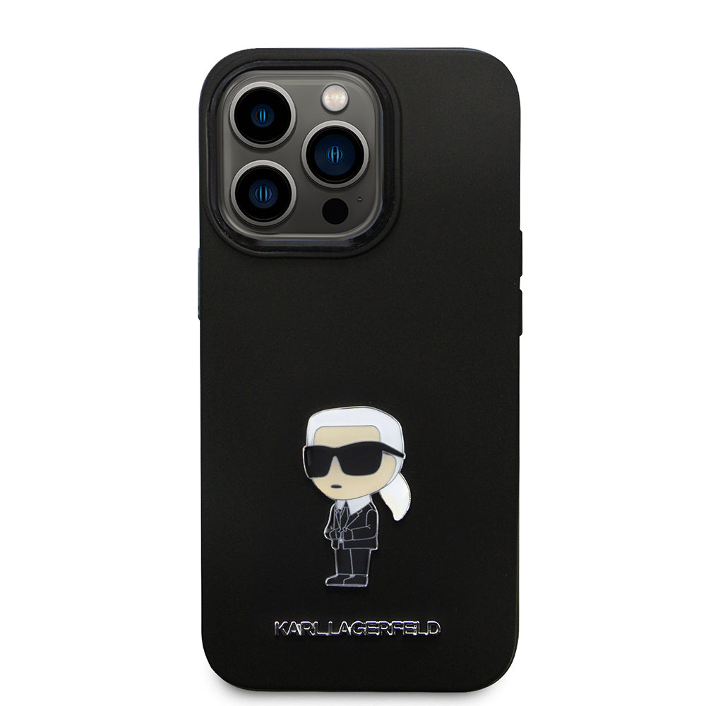 Hülle für Apple iPhone 14 Pro, Karl Lagerfeld, Silicone Ikonik Karl Metal, Schwarz