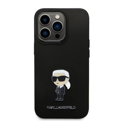 Hülle für Apple iPhone 14 Pro, Karl Lagerfeld, Silicone Ikonik Karl Metal, Schwarz