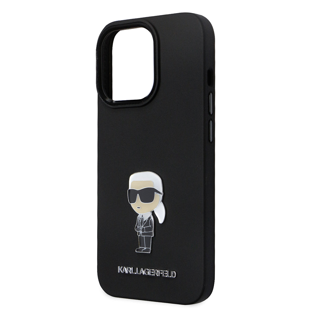 Hülle für Apple iPhone 14 Pro, Karl Lagerfeld, Silicone Ikonik Karl Metal, Schwarz