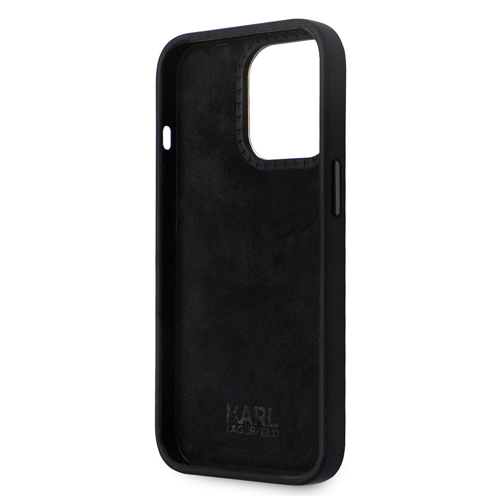 Hülle für Apple iPhone 14 Pro, Karl Lagerfeld, Silicone Ikonik Karl Metal, Schwarz