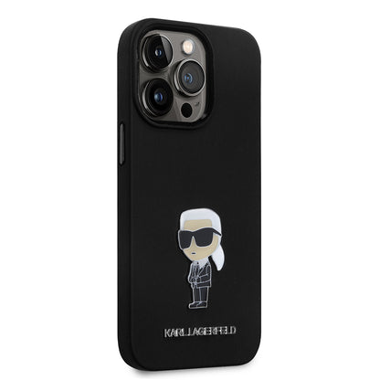 Hülle für Apple iPhone 14 Pro, Karl Lagerfeld, Silicone Ikonik Karl Metal, Schwarz