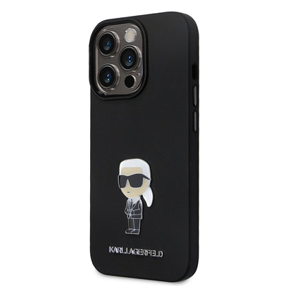 Hülle für Apple iPhone 14 Pro, Karl Lagerfeld, Silicone Ikonik Karl Metal, Schwarz