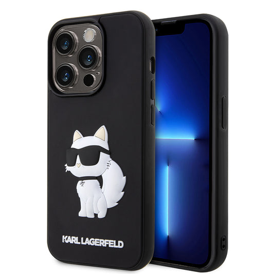 Étui pour Apple iPhone 14 Pro Max, Karl Lagerfeld, Choupette en caoutchouc 3D, Noir