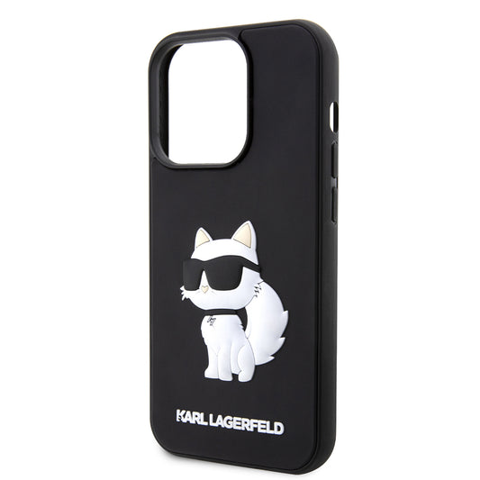 Étui pour Apple iPhone 14 Pro Max, Karl Lagerfeld, Choupette en caoutchouc 3D, Noir