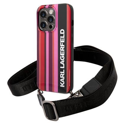 Étui pour Apple iPhone 14 Pro Max, Karl Lagerfeld, Color Stripes with Strap, Rose