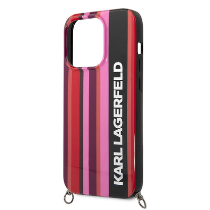 Étui pour Apple iPhone 14 Pro Max, Karl Lagerfeld, Color Stripes with Strap, Rose
