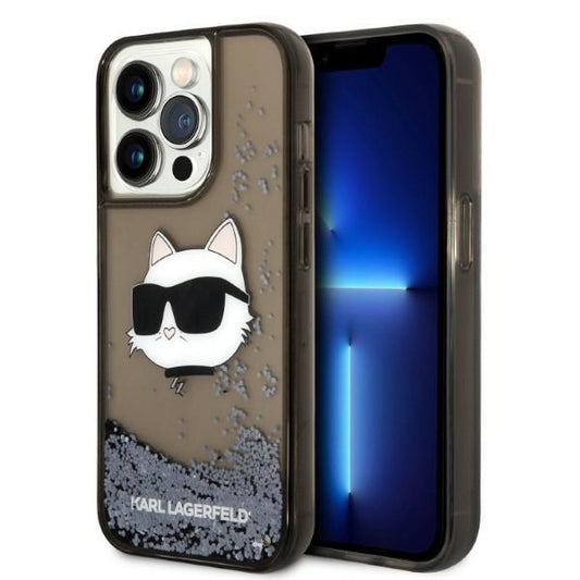 Étui pour Apple iPhone 14 Pro Max, Karl Lagerfeld, Glitter Choupette's Head, Noir