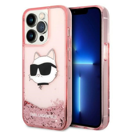 Étui pour Apple iPhone 14 Pro Max, Karl Lagerfeld, Glitter Choupette's Head, Rose